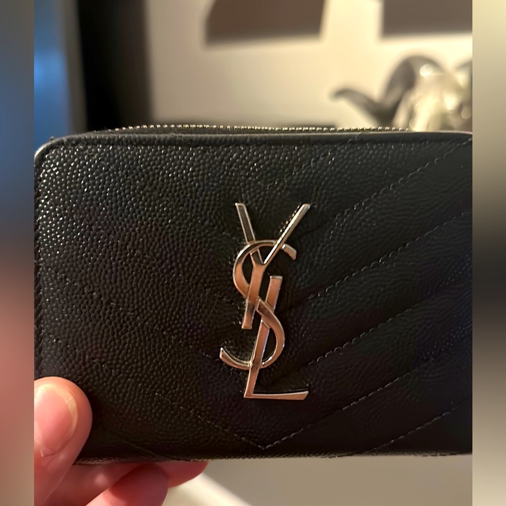 SOLD. YSL Yves Saint Laurent Cassandre Wallet - Black with Silver - Like New!!